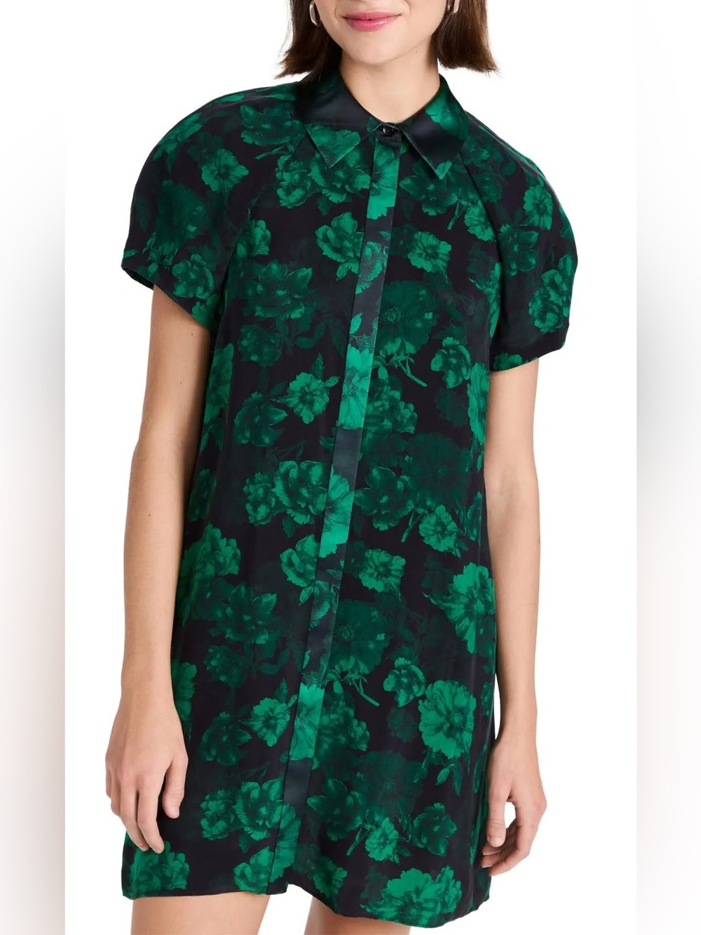 Alice + Olivia Floral Jem Puff Sleeve Botanical Dark Romantic Prep Shirt Dress M